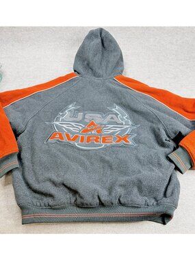 Avirex Mens Jacket 2XL Gray Orange Wool Blend Reversible Hooded Vintage